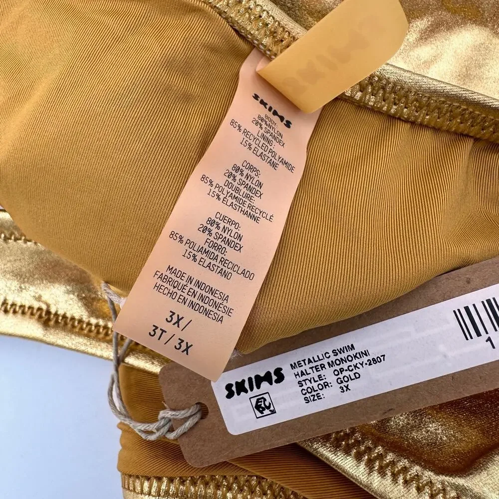 Skims Metallic Gold Swim Halter Monokini New with tags Size 3X